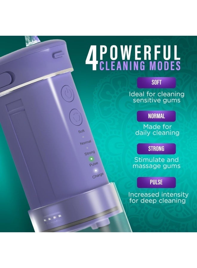 general Compact Water Dental Flosser, Portable Travel Size Oral Irrigator Flosser with Collapsible 180 ml Tank, Smart Timer, 4 Flossing Modes, TSA-Friendly - Lavender - Image 4